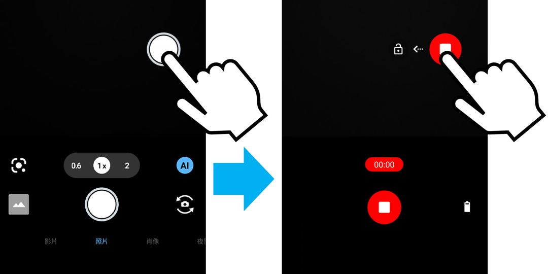 長按浮動快⾨即可錄影